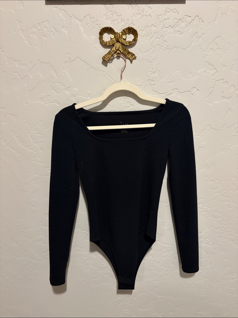 a new day Black Ribbed Long-Sleeve Square Neck Bodysuit Sweater